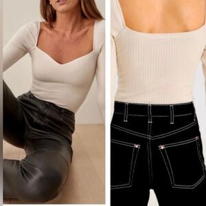 Reformation NWT October Knit Ribbed Long Sleeve Top in Bone Cream M